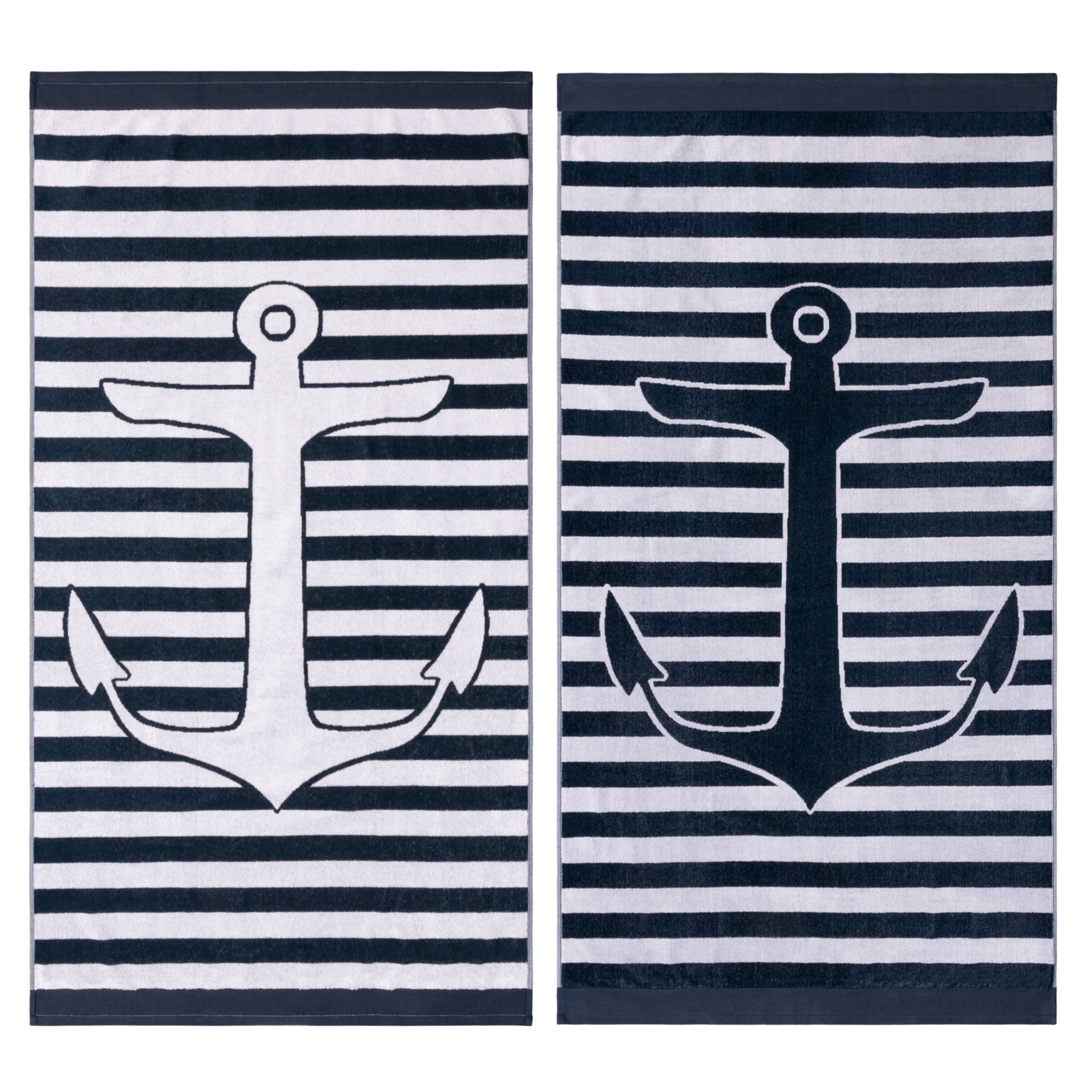 Superior 2-Piece Yacht Club Cotton Beach Towel Set, Navy Blue
