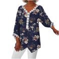 thumbnail image 1 of Mujeres Ocio Elegante Jersey Impreso Encaje Impresión Tres cuartos Manga Cuello en V Tops OAVQHLG3B Store lin121212, 1 of 5