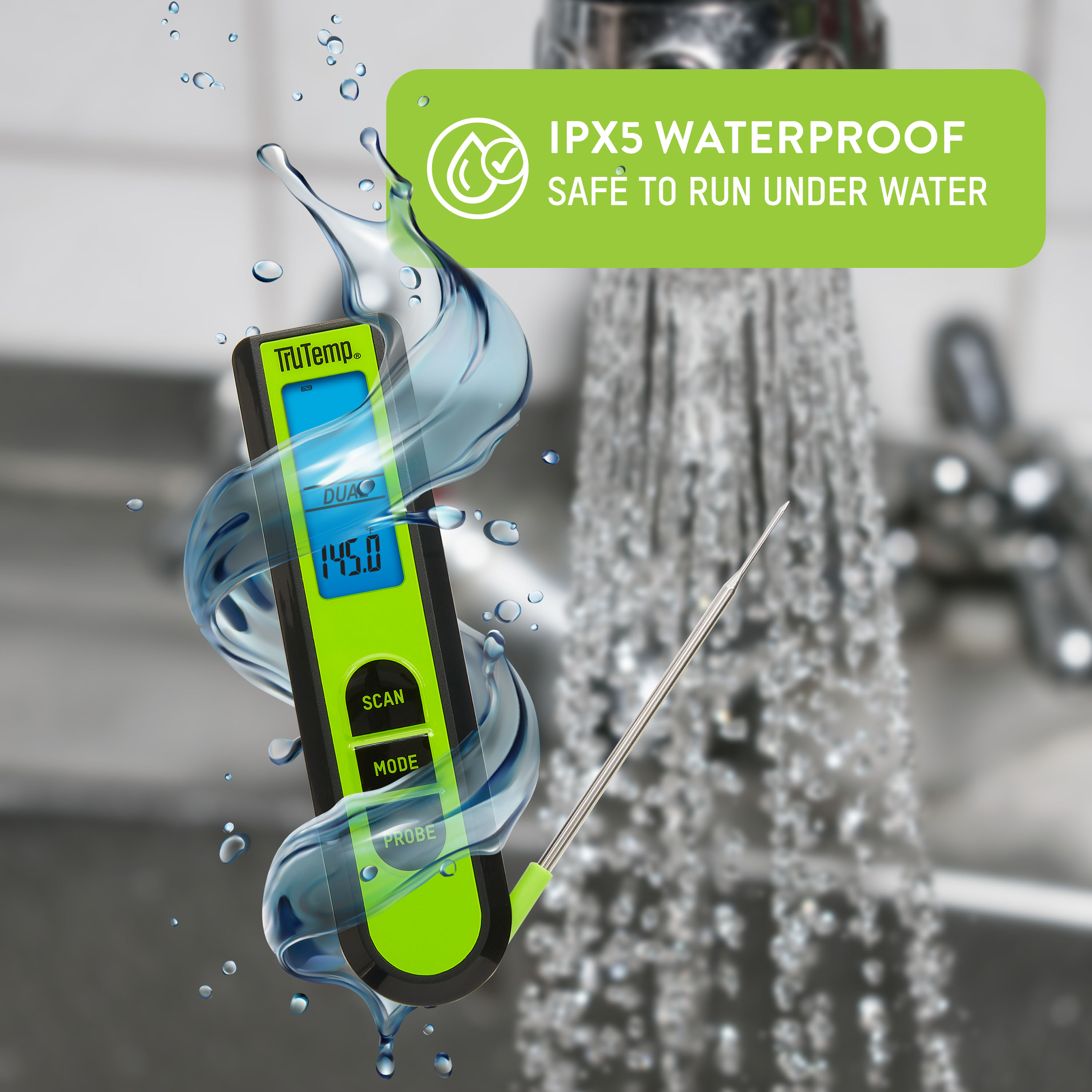 TruTemp Battery Powered Dual Function Infrared Digital Thermometer Plus Meat Probe, Green