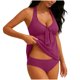 thumbnail image 4 of Tankini para mujer, color sólido con relleno en el pecho, tankini conservador, sin acero, sin espalda, cuello colgante, traje de baño, pantalones de baño divididos, traje de baño de dos piezas para mu, 4 of 8