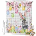 thumbnail image 2 of Shower Curtain for Bathroom Spring Easter Rabbits Eggs Flowers Waterproof Bath Curtains Shower Curtains with Hooks,Gray White Plaid Bathroom Curtain Privacy Drapes for Bathtubs Toilet 72x72in, 2 of 9