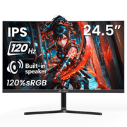 CRUA 24.5"120Hz Gaming Monitor, IPS FHD(1920x1080P) Computer monitor , FreeSync, 120% sRGB, Built-in Speakers，support Wall Mountable-Black