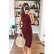 thumbnail image 5 of Vestido PRETTYGARDEN 2025 Mujer Bodycon Midi Sin Mangas Rojo Vino Talla L, 5 of 5