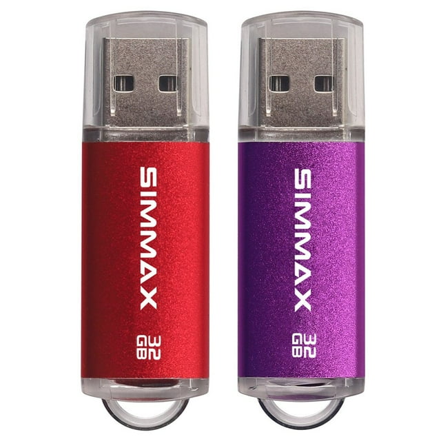 Unidad Flash Simmax, Paquete De 2 Unidades Flash Usb 2.0 De 32 Gb, Unidad De Memoria Usb Con Indicador Led (Rojo Morado)