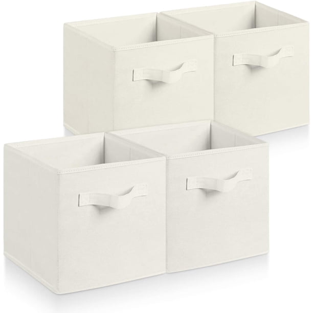 Juego de 4 cajas de almacenamiento plegables de tela con asas, cubos de almacenamiento y cajón organizador de tela para armario y juguetes.