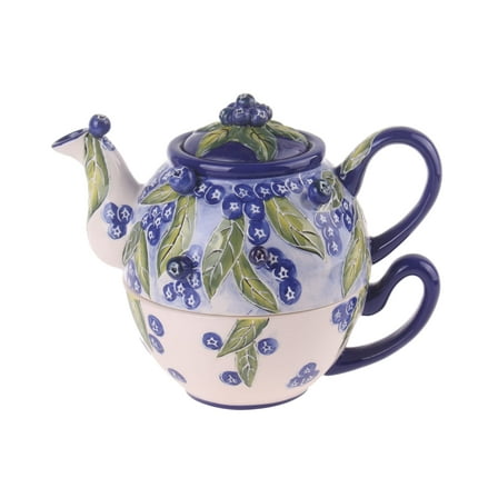 Blue Sky Clayworks Blueberry Tea for One Teapot, 7.5-inch Length