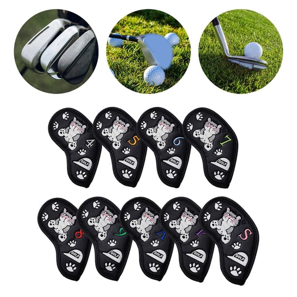 Cubierta de cabeza de hierros de golf Baoblaze 9x Golf Iron Covers Sets 4 5 6 7 8 9 P A S Gatos bordados Negro