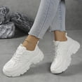 thumbnail image 3 of SCHUHLAND Women's Solid White Thick Bottom Sneakers, Breathable Mesh Lace-Up Casual Running Shoes, Medium Heel, 3 of 15