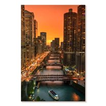 Elephant Stock Chicago River Wall Art - Vertical Canvas Wall Art - Living Room Wall Decor - Places Canvas - Orange And Teal Decor - 24" x 36"