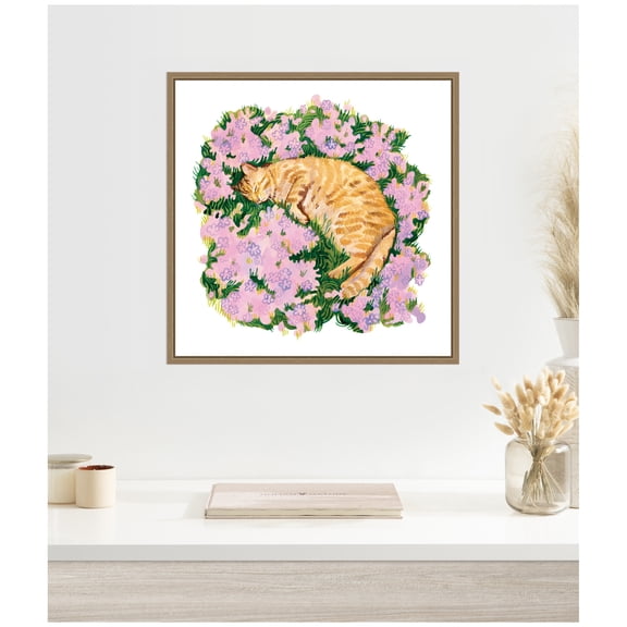 Kate and Laurel Framed Canvas Wall Art Print Dream on the Meadow by Lucia Gianello, 22 x 22 Sylvie Dark Gold Frame, Whimsical, Animal Art for Wall Decor