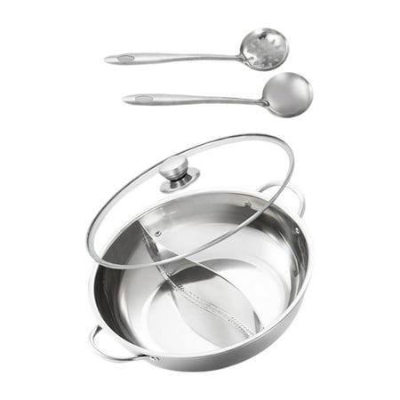

Stainless Steel Pot with Divider Mandarin Duck Pot Dual Sided Soup Stockpot Cookware Professional Hot Pot Cooker for Party Restaurant Travel and lid