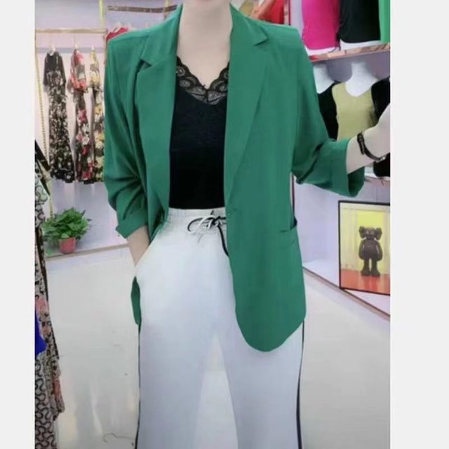 Internet Celebrity Explosion Chiffon Double-Layer Sun Protection Clothing plus size Summer Middle-aged Female Mother 9-Sleeve Small Suit Thin Jacket