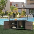 thumbnail image 2 of Wicker Outdoor Bar Cart - Brown Patio Console Storage Table Buffet Cabinet Serving Kitchen Cart with Wheels for Outside Backyard, 2 of 14