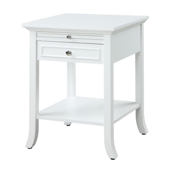 Pemberly Row 1 Drawer Transitional Wood End Table with Bottom Shelf in White