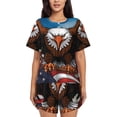 thumbnail image 1 of Balery Cartoon Bald Eagle USA Conjunto de Pijama para Mujer con Estampado, Dos Piezas de Manga Corta y Shorts, Ropa de Dormir Suave con Cuello Redondo y Bolsillos-Small, 1 of 6