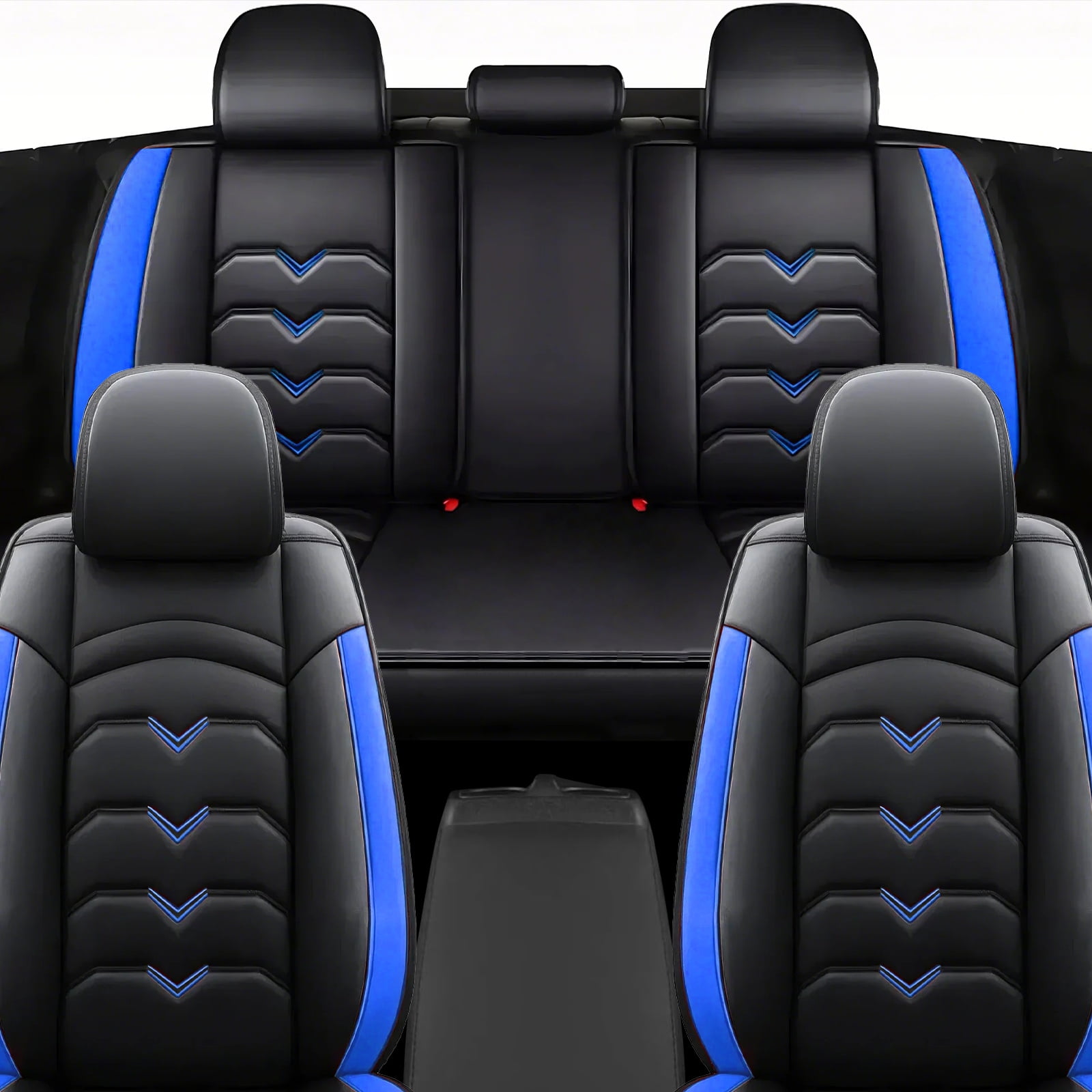 FANOTEK Custom Fit for Chevrolet Trax 2015-2021 Car Seat Cover, Breathable Faux Leather Full Set Seat Cushion with Airbag Compatible Black Blue