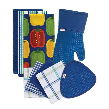 Kitchen Linens Basics Set, Nine Pack, Blue
