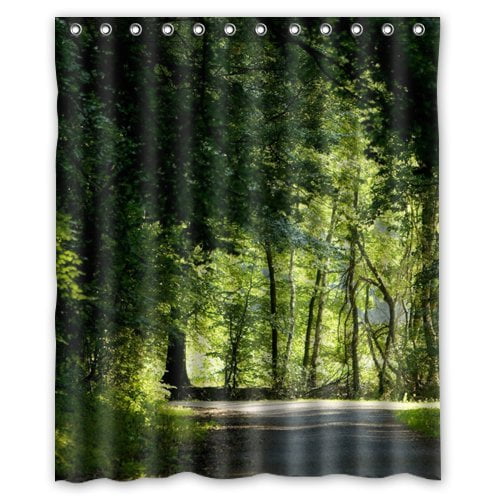 MOHome Nature Beauty Road Green Forest Shower Curtain Waterproof