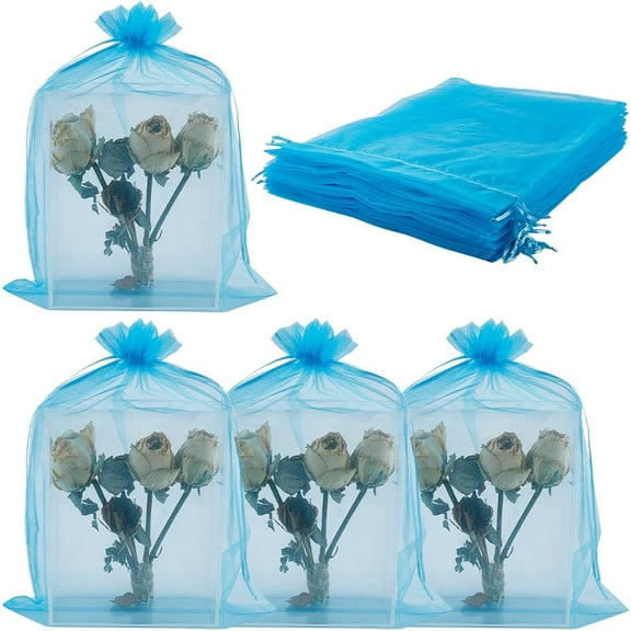 30pcs 12x16 Inch Extra Large Mesh Gift Bags with Drawstring Large Blue Organza Gift Bag Big Deep Sky Blue Jewelry Packaging Pouches for Jars Candies Makeup Home Decoration
