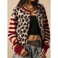 thumbnail image 6 of Women's Leopard Print Striped Patchwork Button Front Cropped Knit Cardigan Red S, 6 of 10