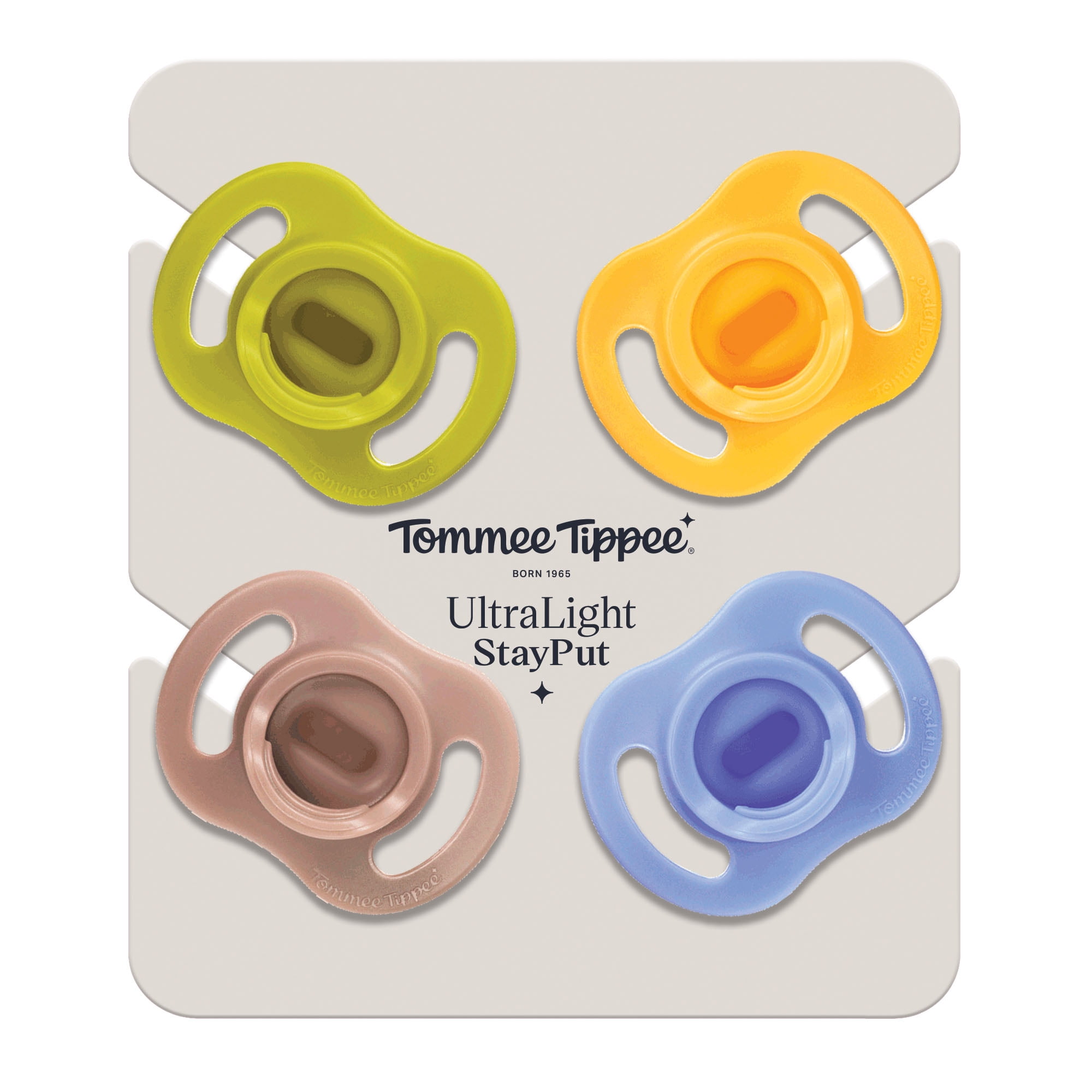 Tommee Tippee Ultra-light Stayput Pacifier, 6-18 Months, 4 Count, One-Piece Silicone Design