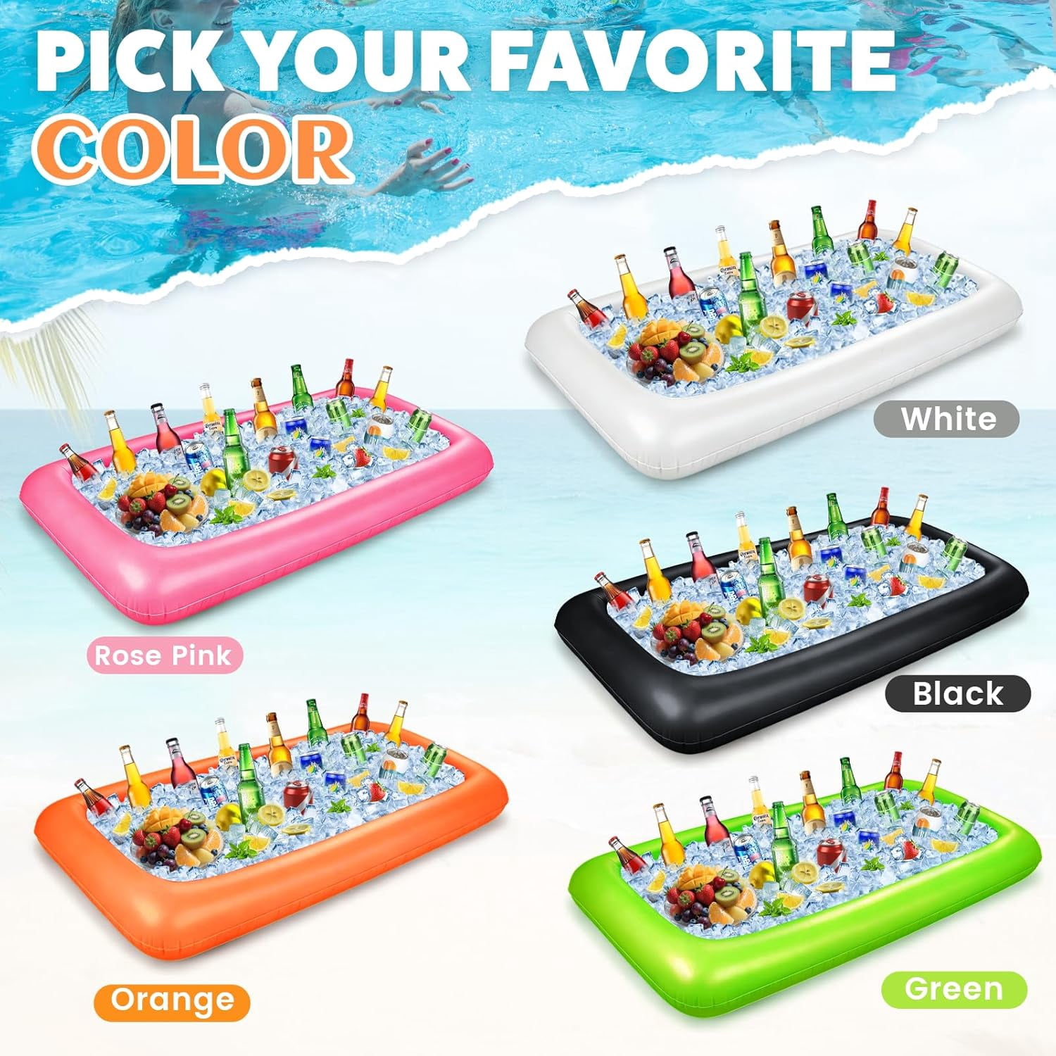 Large Inflatable Ice Serving Bar for Food, Drinks, Salad, Floating Buffet Cooler Tray with Drain Plug for Pool Party, BBQ, Picnic, Camping, Beach, and Outdoor Supplies