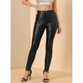 thumbnail image 2 of INSPIRE CHIC Pantalón de piel sintética de PU de cintura alta y flaco para mujer Negro S, 2 of 6