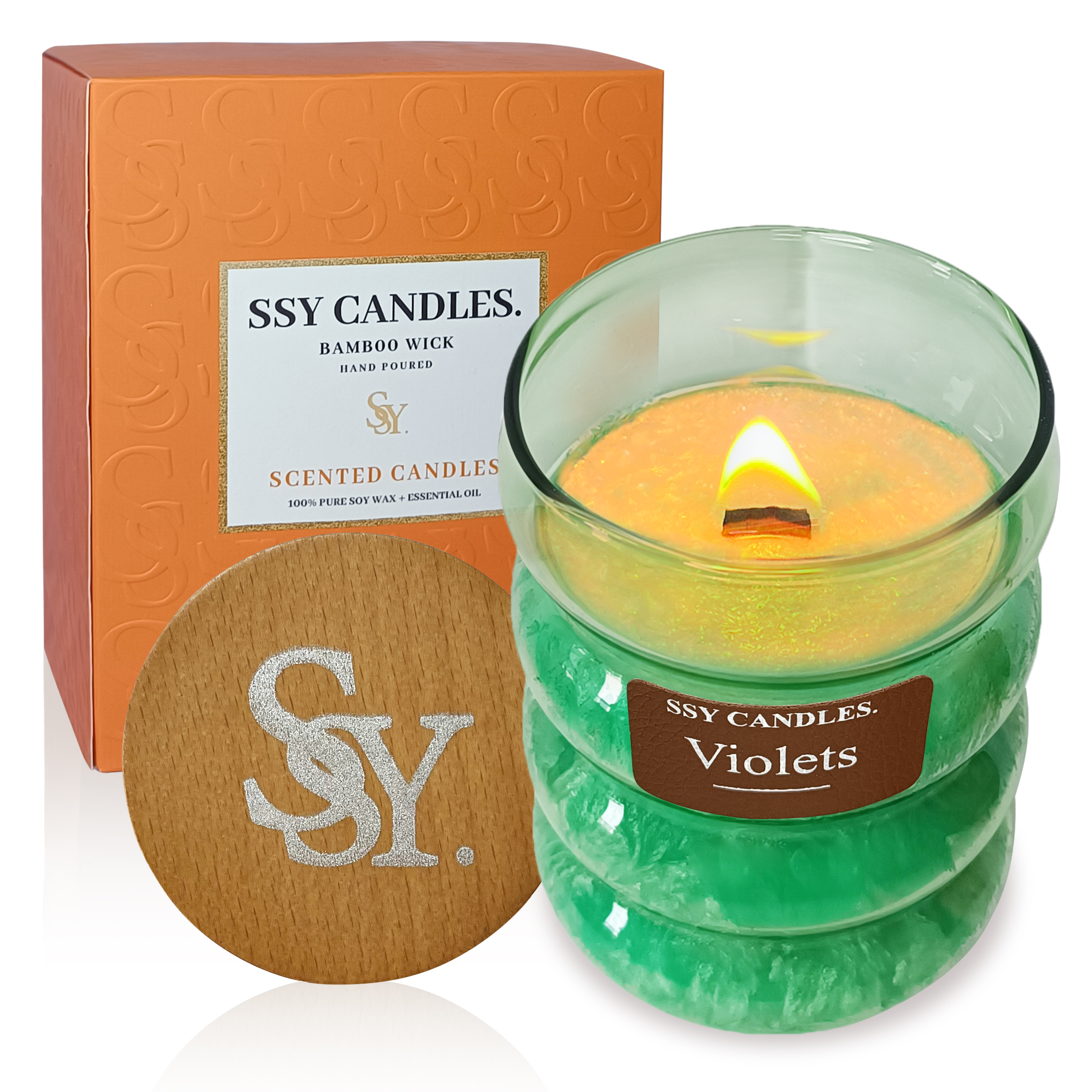 Violet Scented Home Candles - Jar Candles 8.4 oz - Wooden Wick Candles - Candles Gifts for Women - Aromatherapy Candles