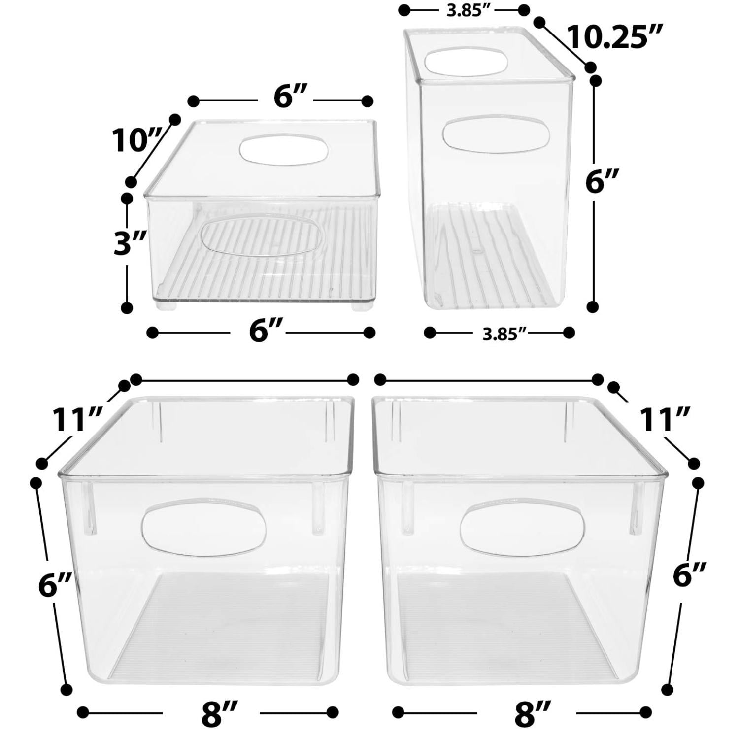 Sorbus 4-Piece Clear Open Storage Bins Set - Stackable Fridge & Pantry Organizers