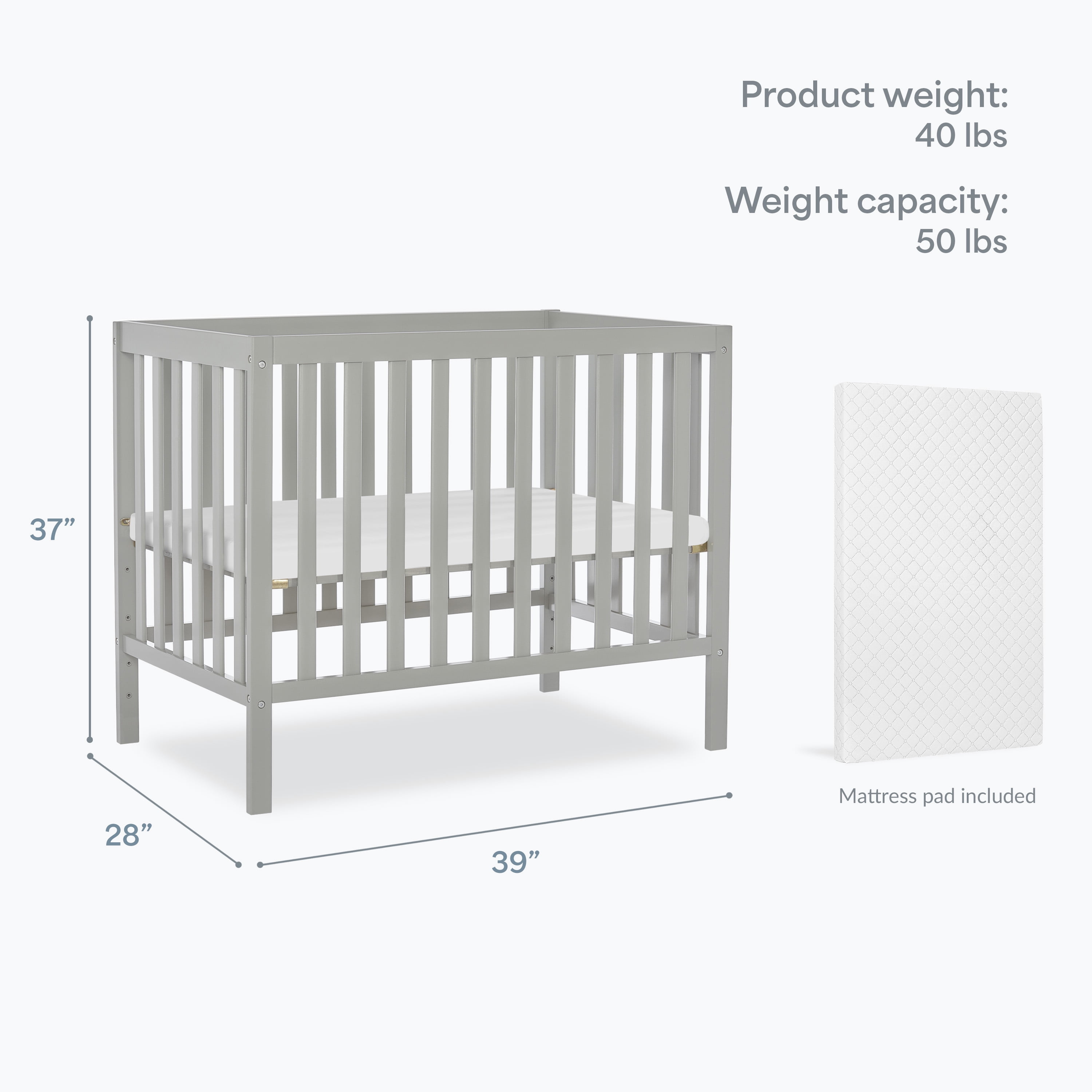 Dream On Me Edgewood 4-in-1 Convertible Mini Crib, Cool Grey