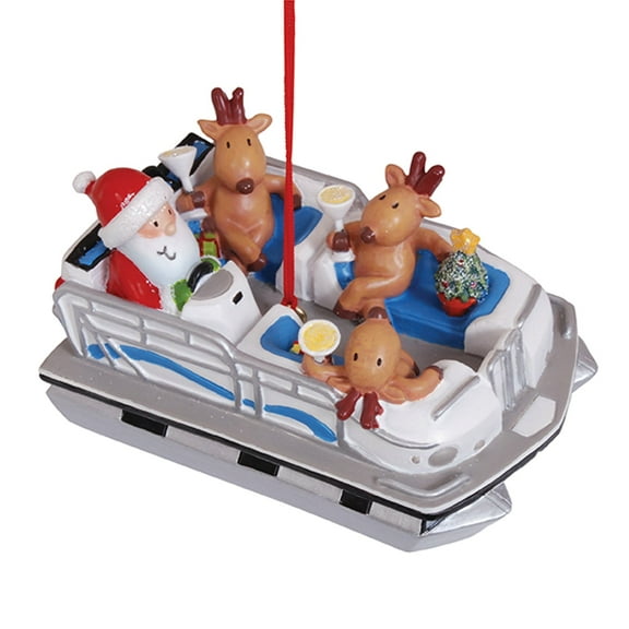Cape Shore Santa and Reindeer in Pontoon Party Boat Christmas Tree Holiday Ornament Decoration