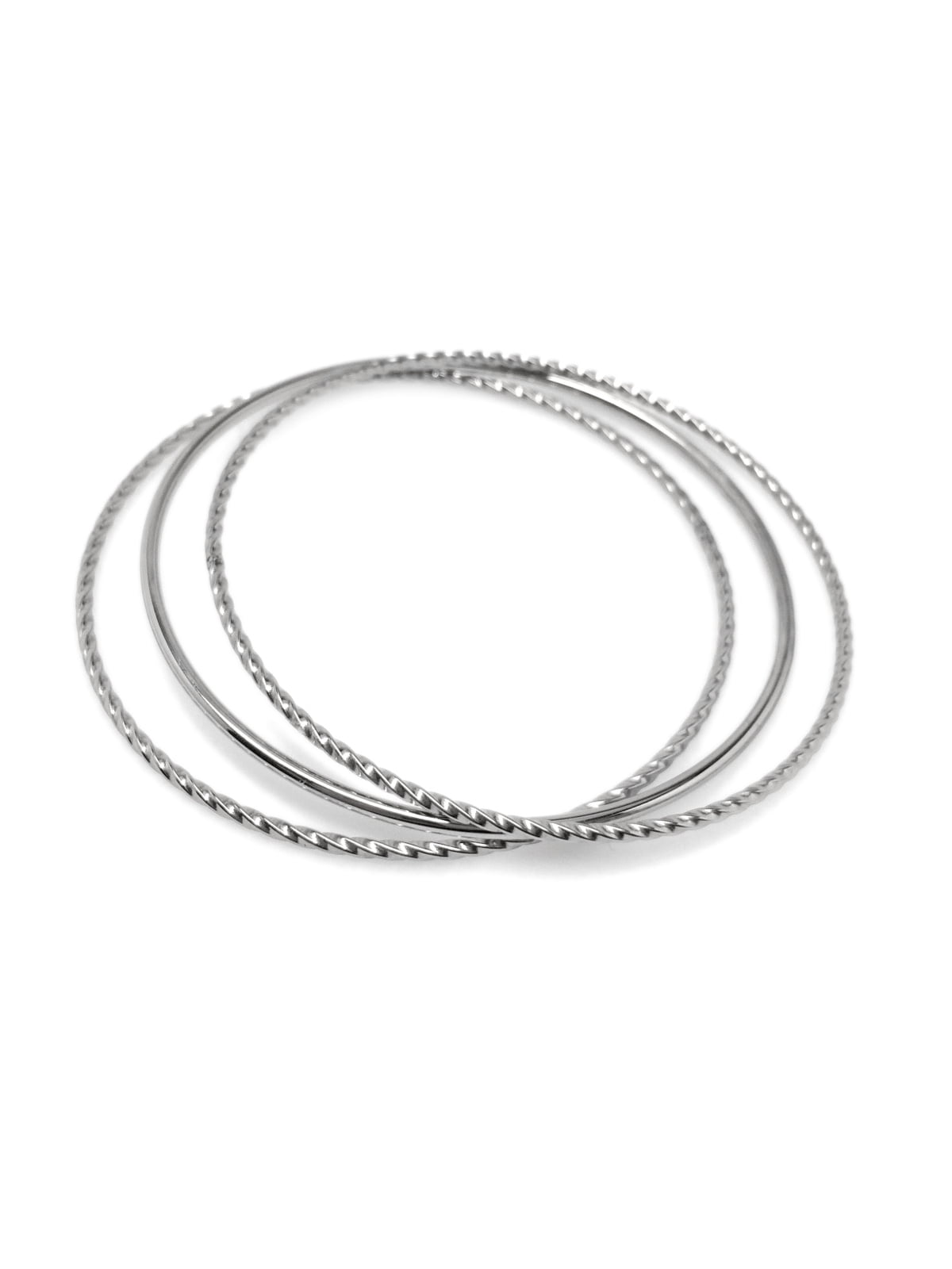 Womens Stackable Stainless Steel Silver Mixed Bangle Bracelet Set of 3