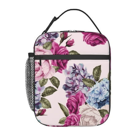 

Lunch Bag For Women And Men Insulated Portable Lunch Box For School Student Teens Bento Box Office Picnic Travel Cooler Bag Pink Blue Floral Roses Watercolor