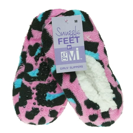 Snuggle Feet Girl's Sherpa Lined Slip On Slippers with Grippers Pink