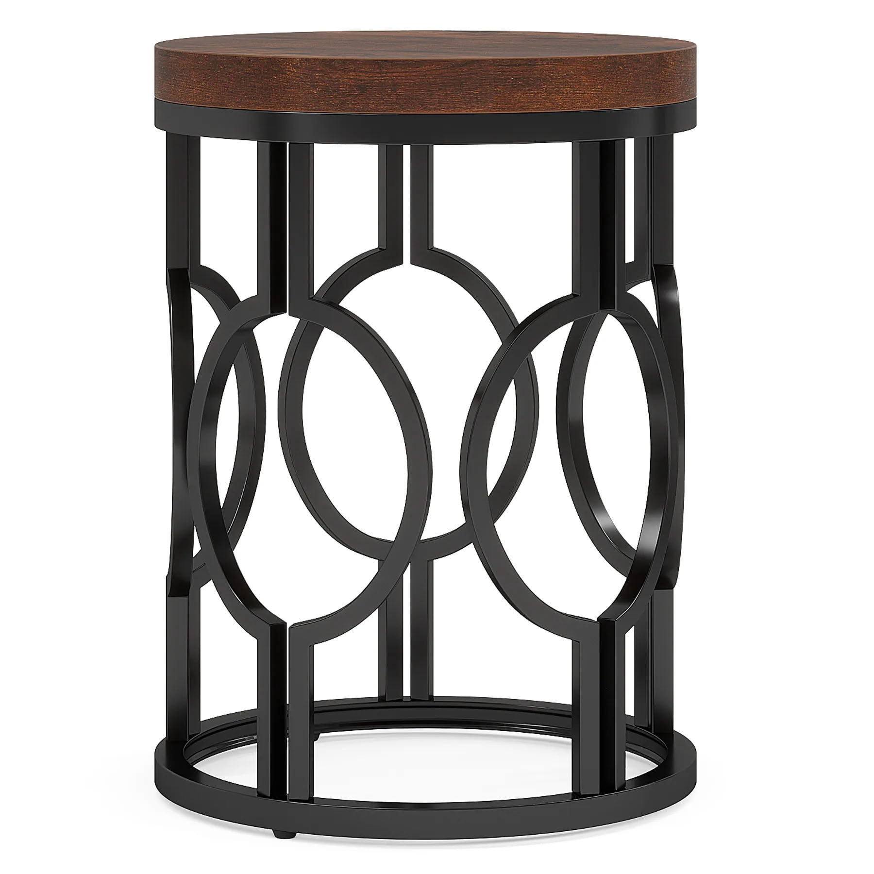 MAYEERTY Round End Table, Industrial Side Table with Metal Hollow Frame, for Living Room, Bedroom, Small Spaces