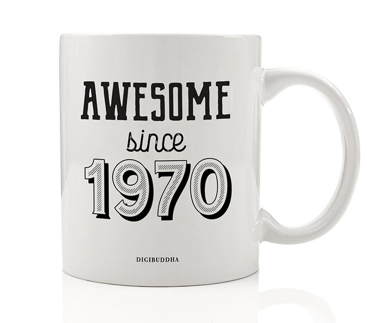 HAPPY BIRTHDAY Mug Gift Idea AWESOME SINCE 1970 Celebrating Special Year of Birth Born in 1970 Great Present for Male Female Friend Family Office Coworker 11oz Ceramic Coffee Tea Cup Digibuddha DM0751
