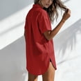 thumbnail image 5 of Wuphunn Womens Cotton Linen Collared Lapel Short Sleeve Long Loose Shirt Dress Swim Cover Up Oversized Casual Beach Vacation Summer Outfit B Red 3XL, 5 of 6