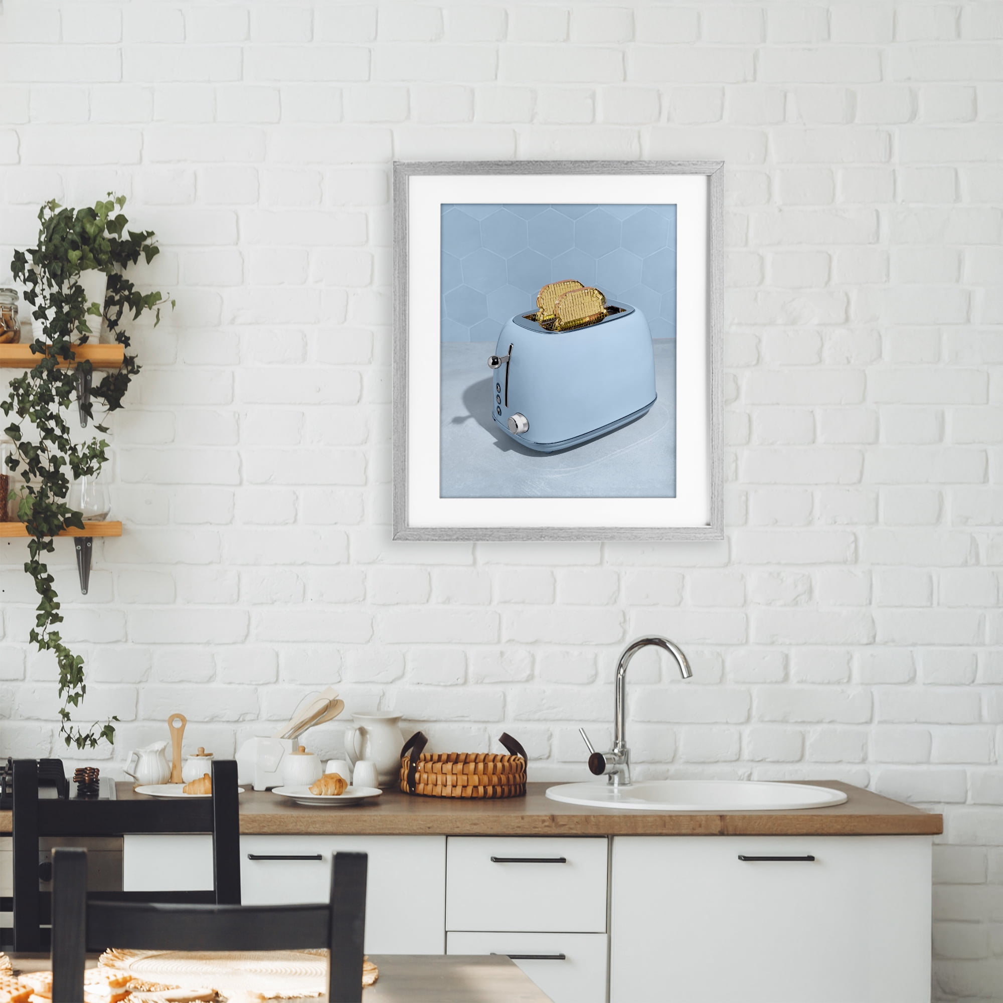 Stupell Industries Golden Disco Toaster Over Gray Framed Print Under Glass, design by LISH Creative