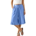 thumbnail image 5 of Annhoo Linen Capris for Women Culottes Drawstring Waist Wide Leg Summer Beach Pants Dressy Breathable Clothes, 5 of 8