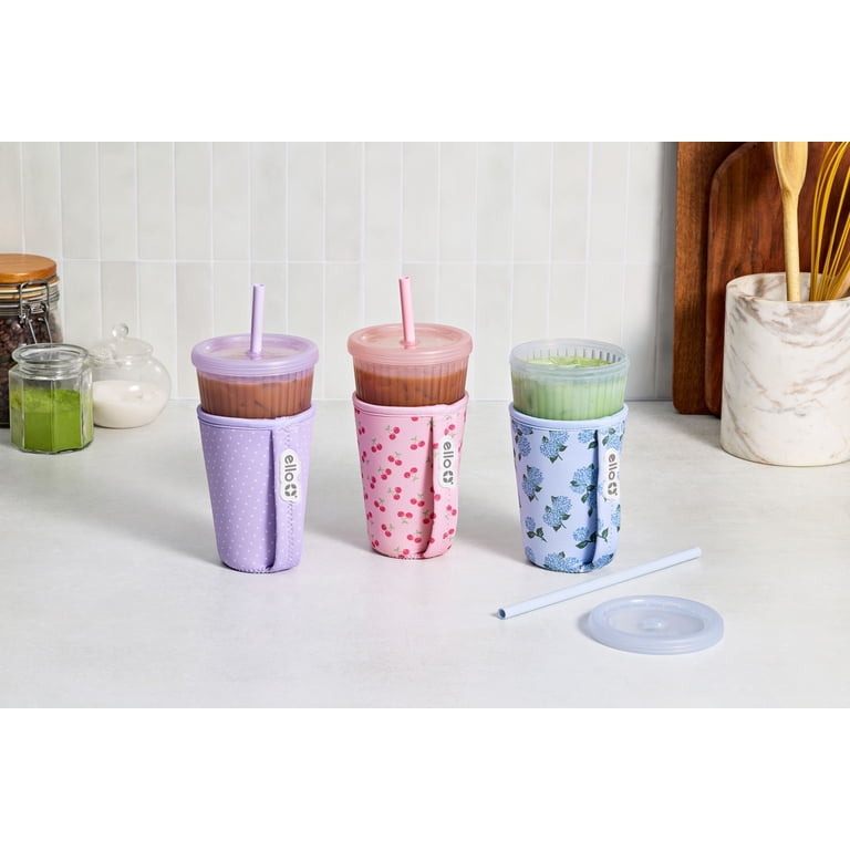 H e l l o ☻ˎˊ Ello Iced Coffee Cooler 24Oz Plastic Blue Hydrangea - Walmart.com