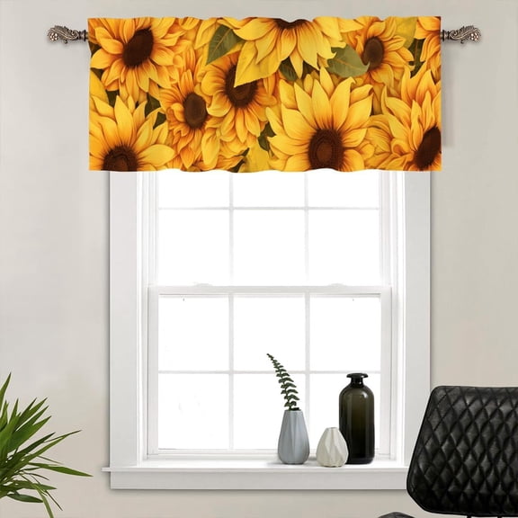 1 Panel Vintage Sunflower Kitchen Valance Curtains for Windows, Yellow Floral Fine Garden Window Treatment Rod Pocket Drapes Valances for Bathroom, 54" X 18"