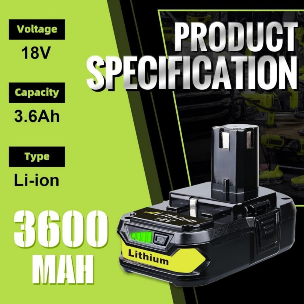 2Pack 3.6Ah P102 Battery Compatible with Ryobi 18V Lithium Battery ONE+ P103 P104 P105 P107 P108 P109 P190 P191 P122 Cordless Tool Battery