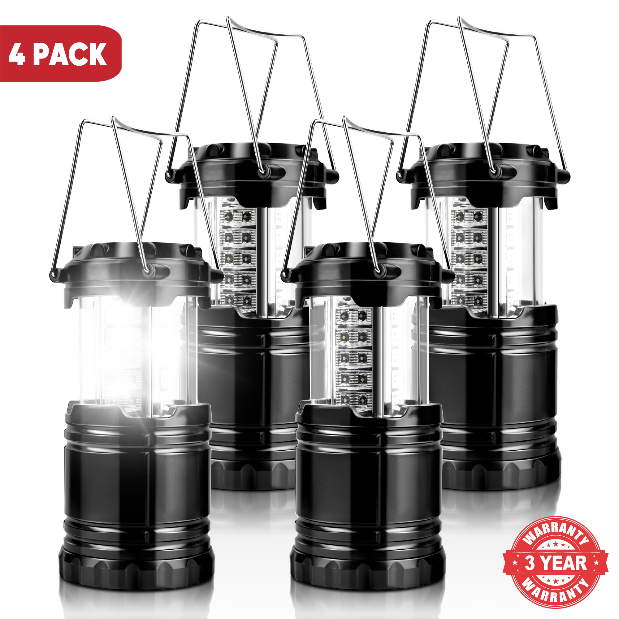 LED Camping Lanterns, Camping Accessories, Lamp Light, Collapsible Battery Flashlight, Hiking, Emergency, Outdoor Gear, Tents (4 Pack)