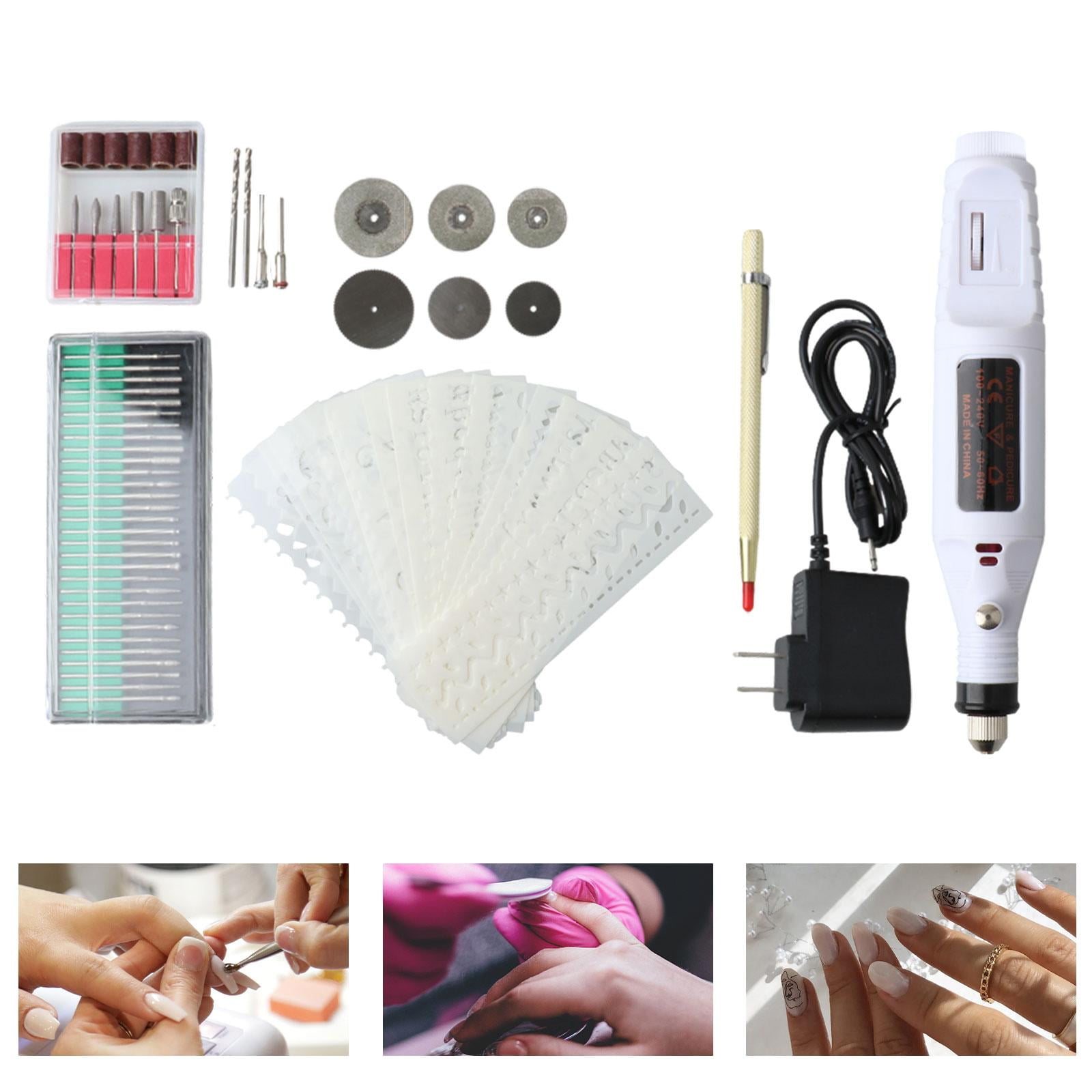 Electric Small Carving Pen Engraving Stencil DIY Electric Drill DIY Nail Art Tools Electric Bits for Wood Crafting Glass White