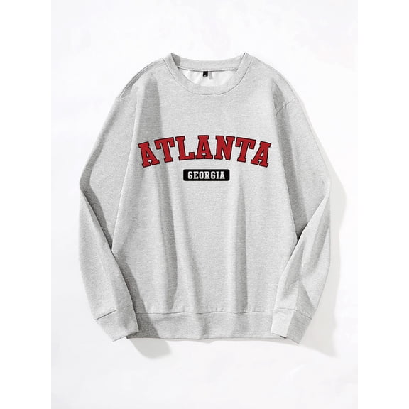 Whichone Men's New Fun Sweatshirt Red ATLANTA Print A Casual Round Neck Loose Fit And Autumn/Winter Casual Long Sleeves,S-XXL