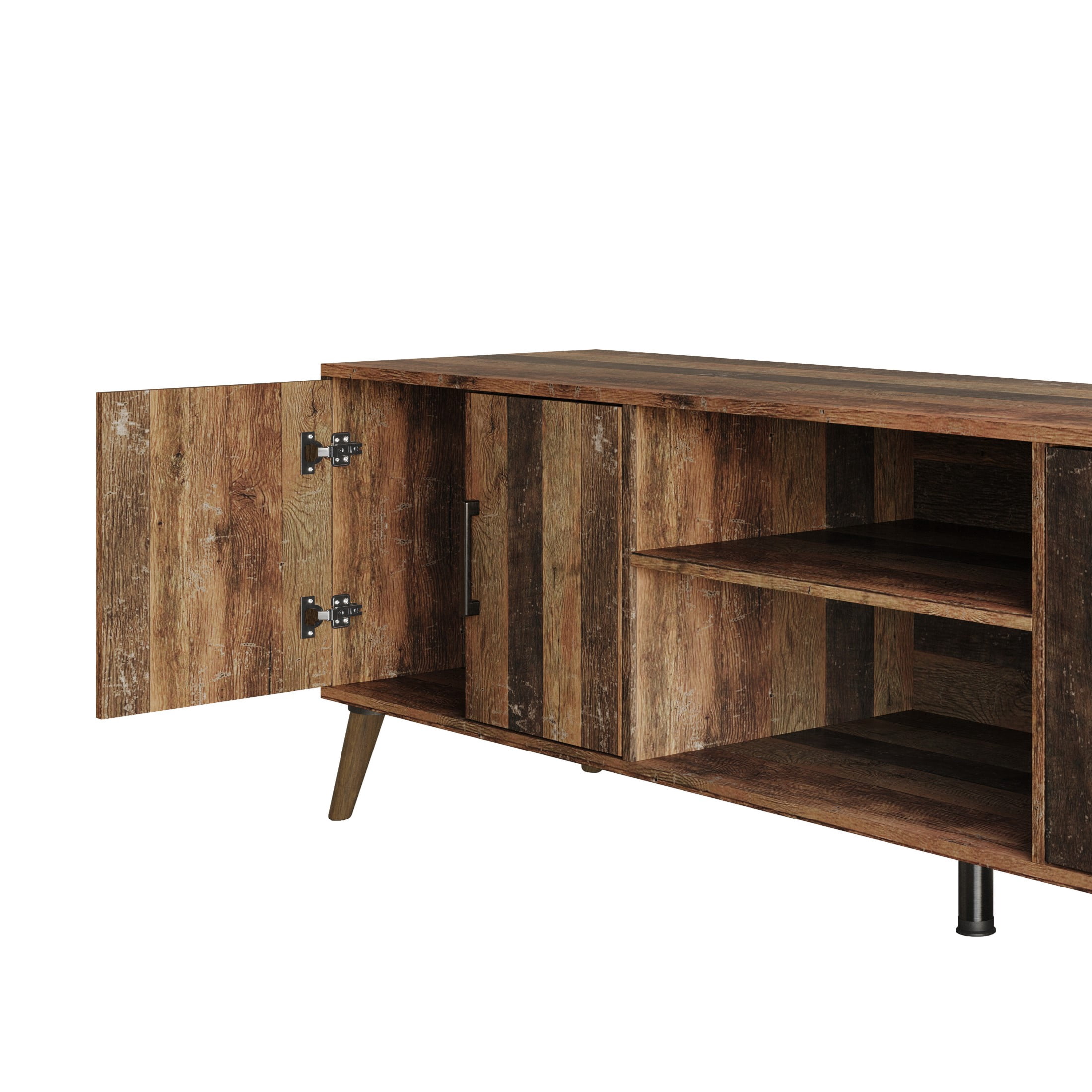Home Design Juneau 71" TV Stand with Ample Storage, Open Shelves, and Round Cable Hole, Modern Vintage Design for Living Room, Vintage Oak
