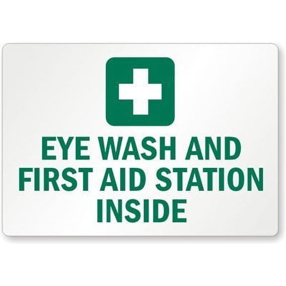 Eye Wash and First Aid Station Inside, Adhesive Signs and Labels, Metal Sign, (Aluminum) Size: 8 x 12 inch
