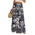 thumbnail image 2 of Dress Pants Women Petite High Waisted Wide Leg Summer Beach Vacation Pants Boho Lounge Casual Palazzo Trousers Navy L, 2 of 8