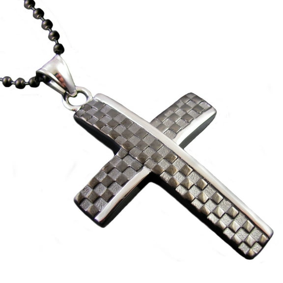 Men's Black Plated Stainless Steel Cross Pendant.