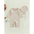 thumbnail image 2 of Franhais 2 Pieces Baby Girl Boy Outfit, Solid Color Hollow Out Knitted Long Sleeve Jumpsuit + Hat, 2 of 8